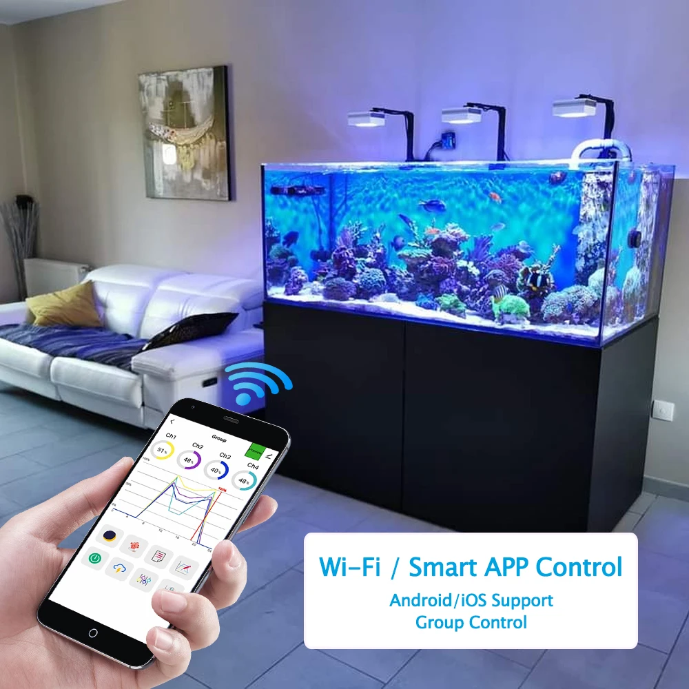 PopBloom RL90 WiFi Led Aquarium Light Full Spectrum, Reef Light Aquarium Saltwater Coral Growing Marine Aquarium Tank