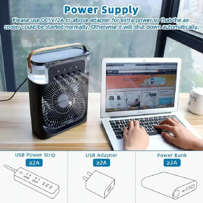 Portable 3 In 1 Fan AIr Conditioner Household Small Air Cooler LED Night Lights Humidifier Air Adjustment Home Fans