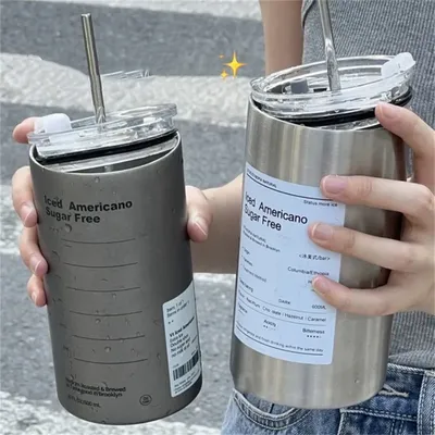Portable 600ml Thermos Cup 304 Stainless Steel Coffee Mug Thermal Leak-proof Water Bottle with Straw Insulated Bottle Portable 600ml Thermos Cup 304 Stainless Steel Coffee Mug Thermal Leak-proof Water Bottle with Straw Insulated Bottle