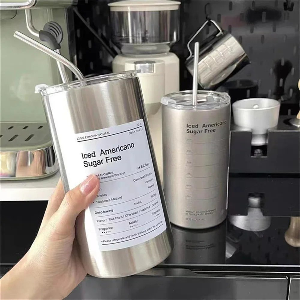 Portable 600ml Thermos Cup 304 Stainless Steel Coffee Mug Thermal Leak-proof Water Bottle with Straw Insulated Bottle Portable 600ml Thermos Cup 304 Stainless Steel Coffee Mug Thermal Leak-proof Water Bottle with Straw Insulated Bottle