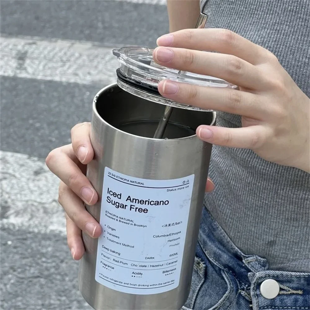 Portable 600ml Thermos Cup 304 Stainless Steel Coffee Mug Thermal Leak-proof Water Bottle with Straw Insulated Bottle Portable 600ml Thermos Cup 304 Stainless Steel Coffee Mug Thermal Leak-proof Water Bottle with Straw Insulated Bottle