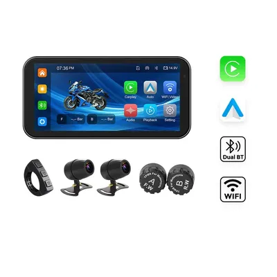 Portable 6.25 inch IP67 Waterproof Motorcycle GPS Navigation Wireless Carplay Android Auto DVR Drive Recorder Moto