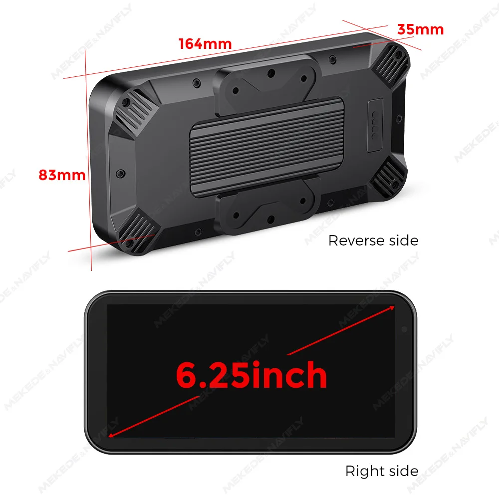 Portable 6.25 inch IP67 Waterproof Motorcycle GPS Navigation Wireless Carplay Android Auto DVR Drive Recorder Moto