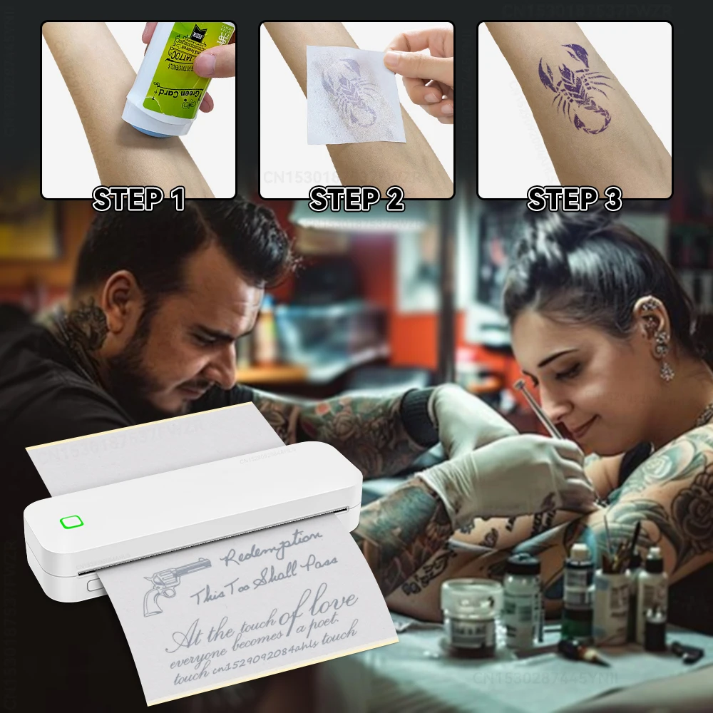 Portable A4 Thermal Printer Inkless Bluetooth Photo PDF Document Printer Memo Note Tattoo Print Wireless Tattoo Stencil Portable A4 Thermal Printer Inkless Bluetooth Photo PDF Document Printer Memo Note Tattoo Print Wireless Tattoo Stencil