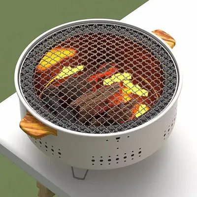 Portable Barbecue Grill Korean Charcoal Stove Stainless Steel Split BBQ Stove Round Non-stick Barbecue Rack For Outdoor