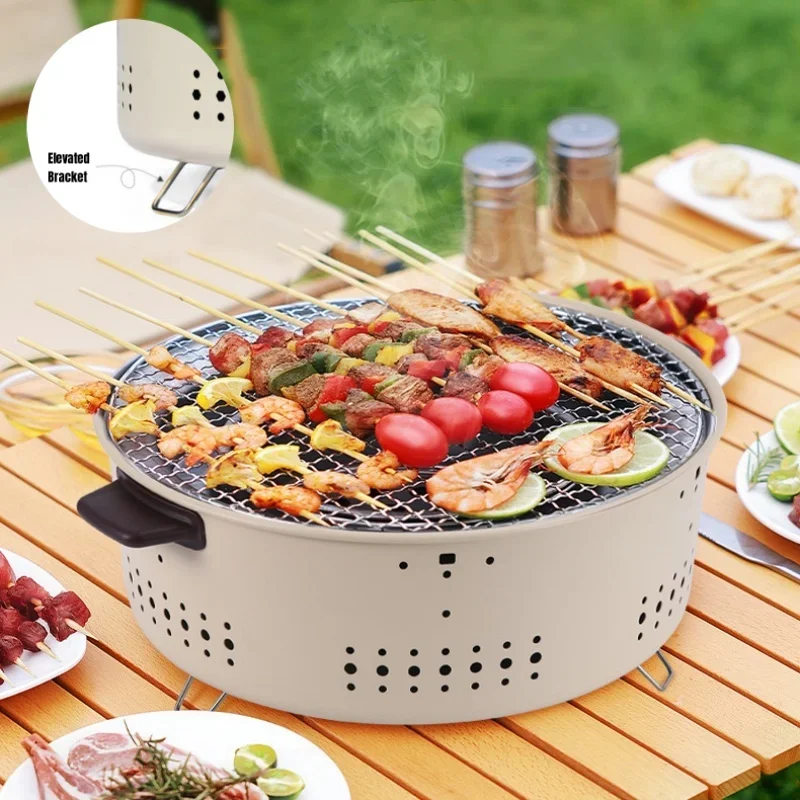 Portable Barbecue Grill Korean Charcoal Stove Stainless Steel Split BBQ Stove Round Non-stick Barbecue Rack For Outdoor