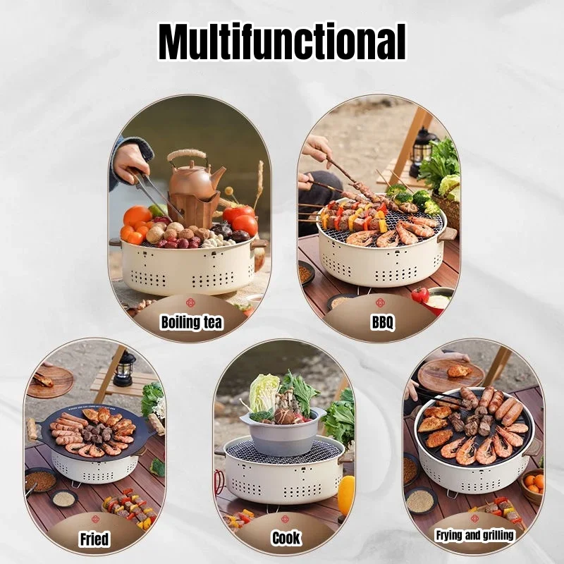 Portable Barbecue Grill Korean Charcoal Stove Stainless Steel Split BBQ Stove Round Non-stick Barbecue Rack For Outdoor