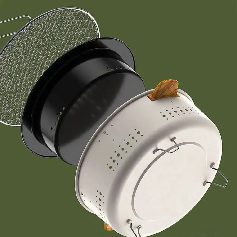 Portable Barbecue Grill Korean Charcoal Stove Stainless Steel Split BBQ Stove Round Non-stick Barbecue Rack For Outdoor