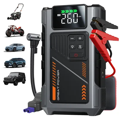 Portable Car Jump Starter With Air Compressor, 3000A Peak(7.5L Gas, 6.5L Diesel) , Jump Starter Battery PackWith150 PSl