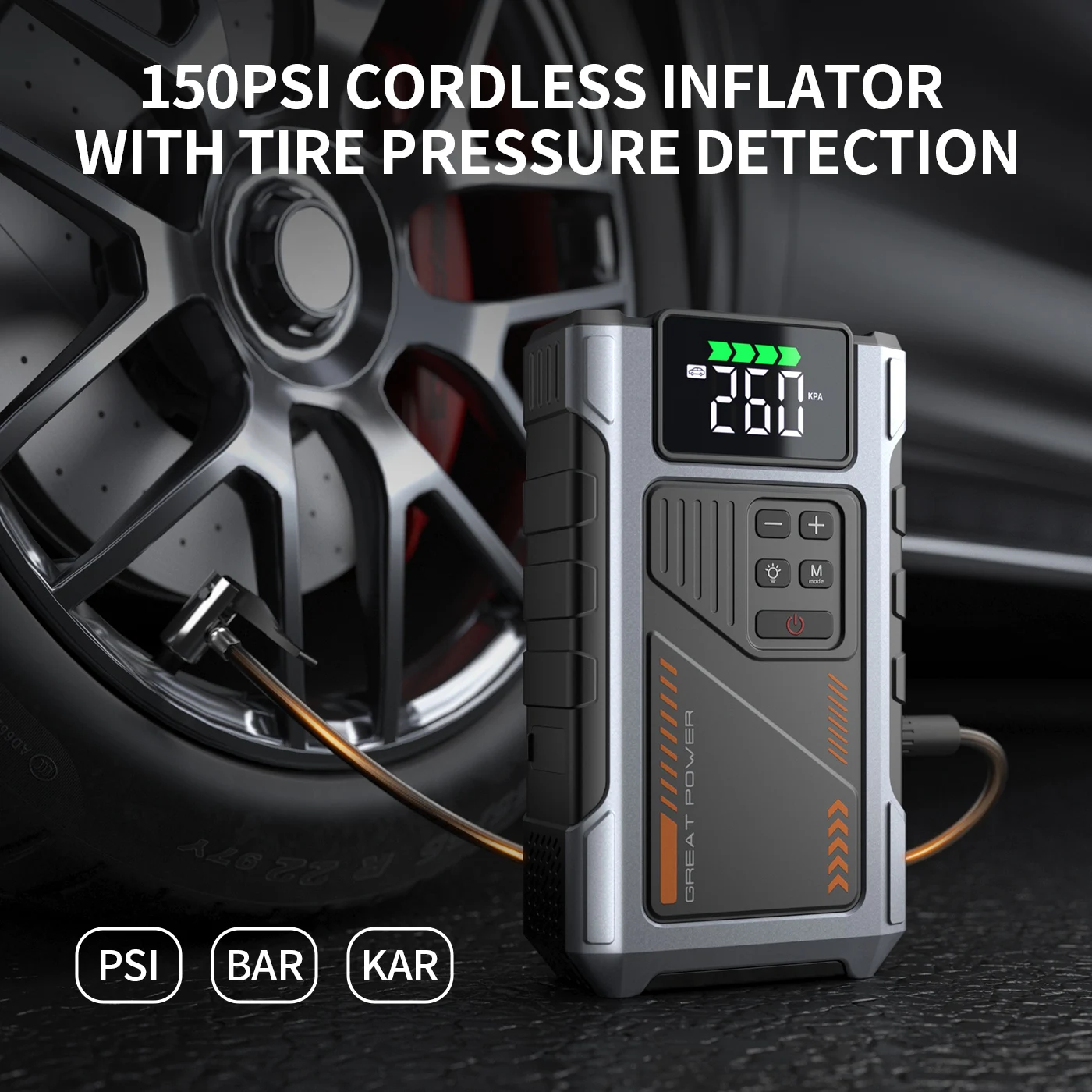 Portable Car Jump Starter With Air Compressor, 3000A Peak(7.5L Gas, 6.5L Diesel) , Jump Starter Battery PackWith150 PSl