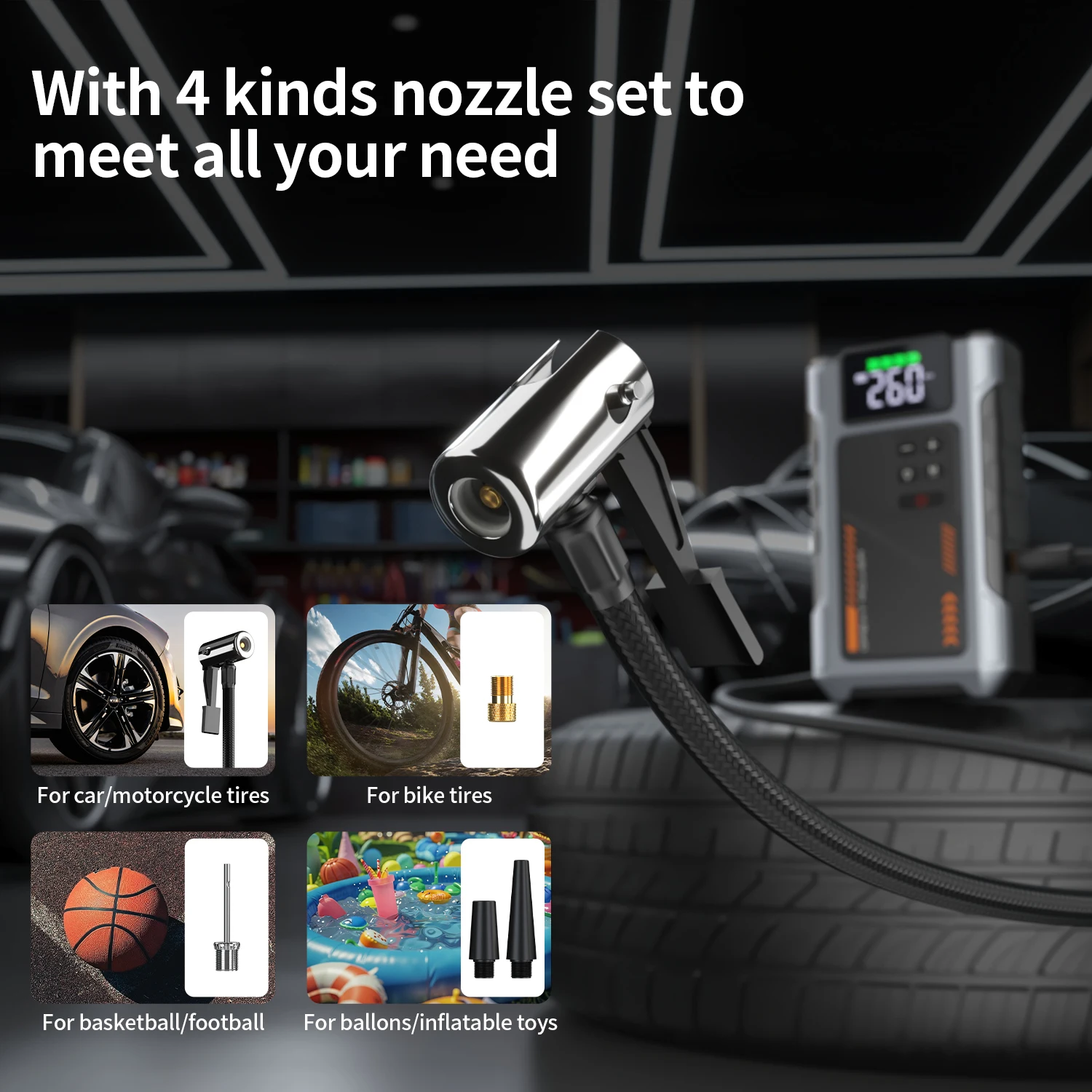 Portable Car Jump Starter With Air Compressor, 3000A Peak(7.5L Gas, 6.5L Diesel) , Jump Starter Battery PackWith150 PSl