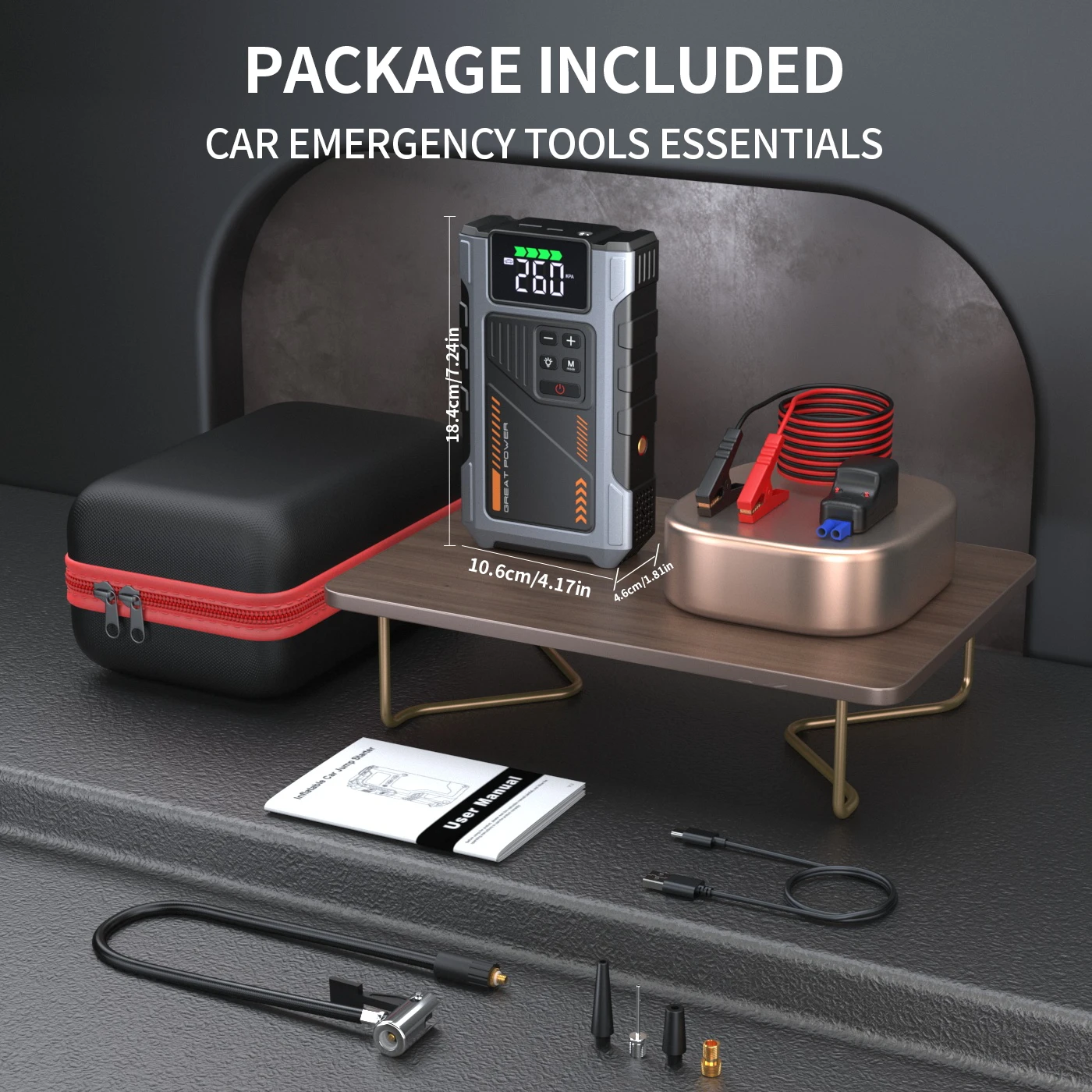 Portable Car Jump Starter With Air Compressor, 3000A Peak(7.5L Gas, 6.5L Diesel) , Jump Starter Battery PackWith150 PSl