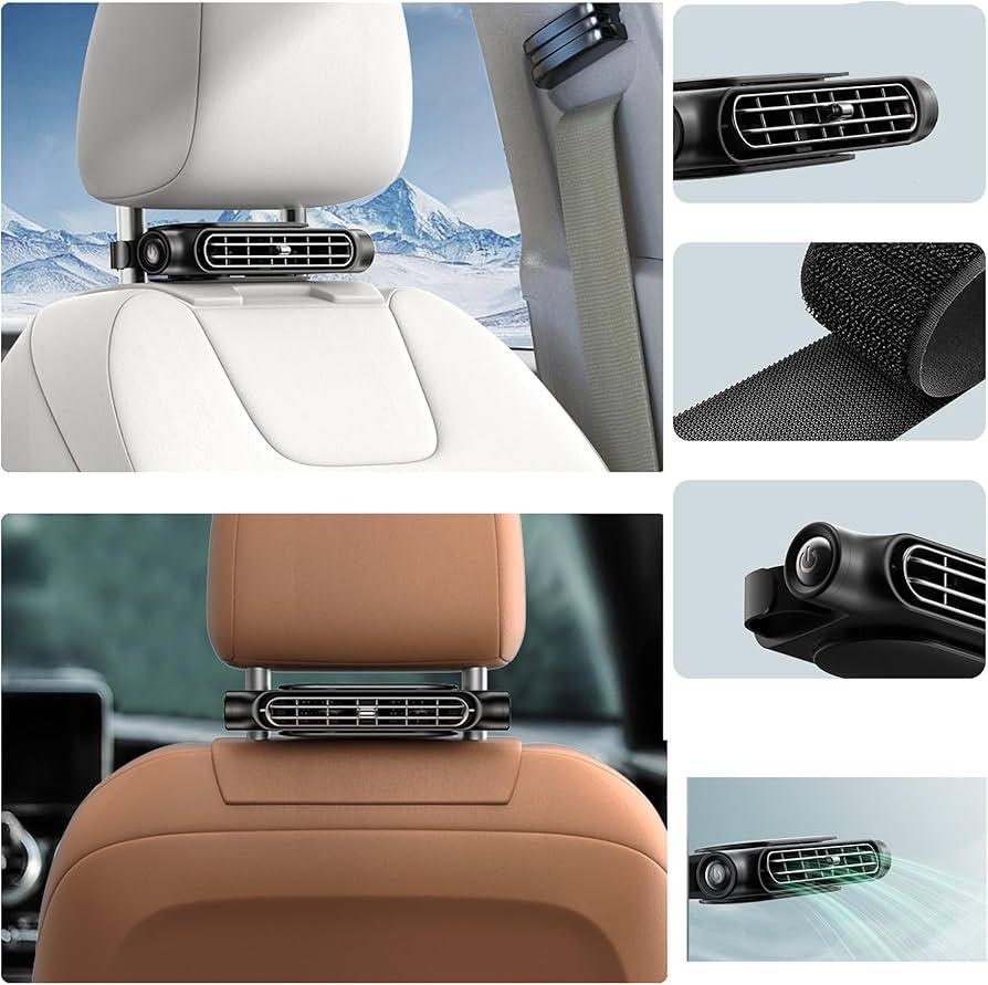 Portable Car Seat Fan for Front Rear Seat Passenge USB Powered Car Headrest Cooling Air Fan Adjustable Strap Car