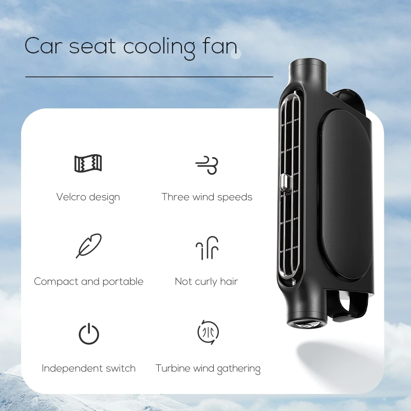 Portable Car Seat Fan for Front Rear Seat Passenge USB Powered Car Headrest Cooling Air Fan Adjustable Strap Car