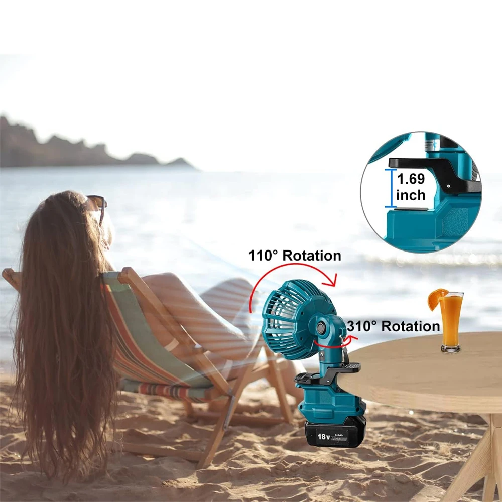 Portable Clip on Fan for Makita 18V lithium Battery 3 Energy Efficient Speed Settings for Bedroom,Outdoor,Camping and Portable Clip on Fan for Makita 18V lithium Battery 3 Energy Efficient Speed Settings for Bedroom,Outdoor,Camping and