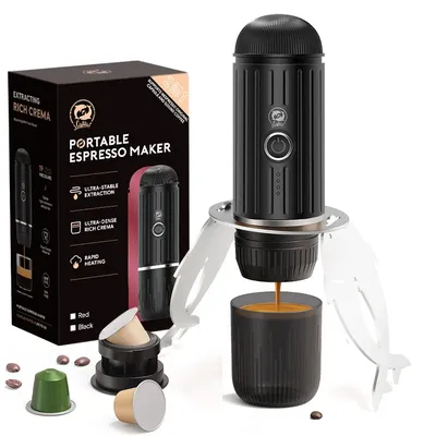 Portable Coffee Maker Electric Espresso Machine Compatible with Capsule & Ground Coffee Travel Coffee Maker for Hiking