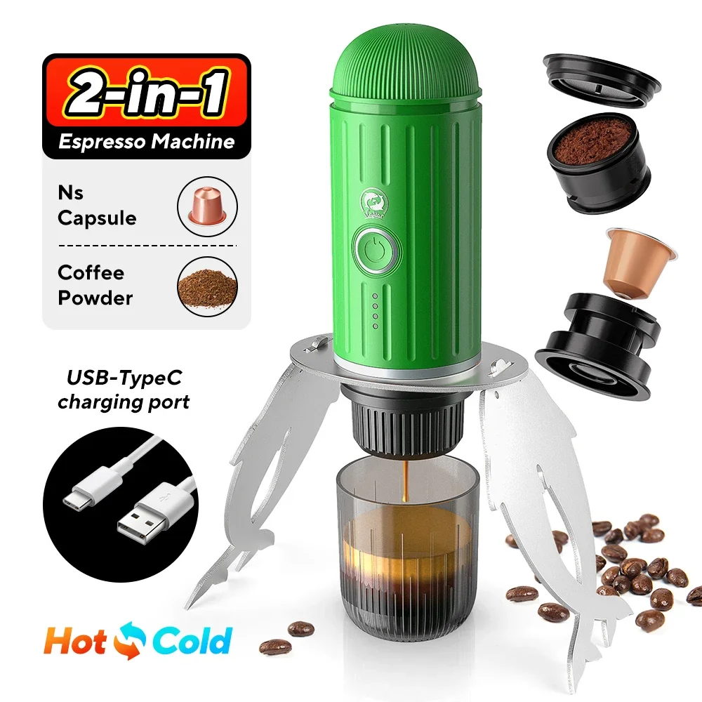 Portable Coffee Maker Electric Espresso Machine Compatible with Capsule & Ground Coffee Travel Coffee Maker for Hiking