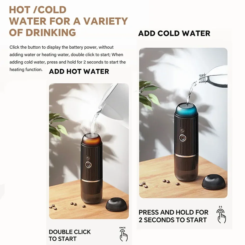Portable Coffee Maker Electric Espresso Machine Compatible with Capsule & Ground Coffee Travel Coffee Maker for Hiking