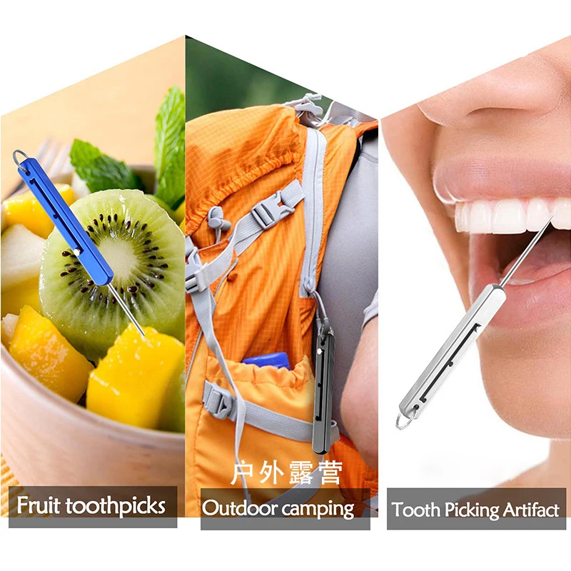 Portable EDC Retractable Toothpick High Strength Titanium Alloy Spring Push-pull Fruit Pick Gift Keychain Pendant Tooth Portable EDC Retractable Toothpick High Strength Titanium Alloy Spring Push-pull Fruit Pick Gift Keychain Pendant Tooth