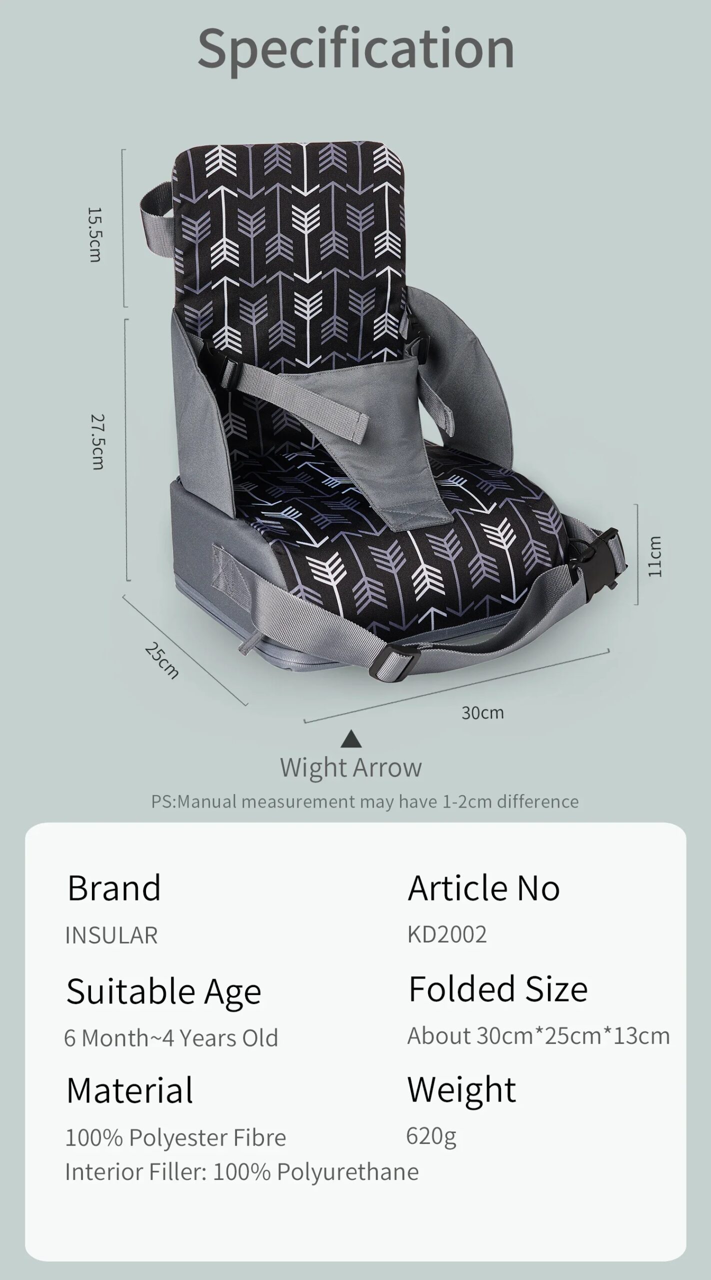 Portable Foldable Anti slip Children's Seat High Cushion Baby Dining Chair High Cushion Children's Travel Supplies Portable Foldable Anti slip Children's Seat High Cushion Baby Dining Chair High Cushion Children's Travel Supplies