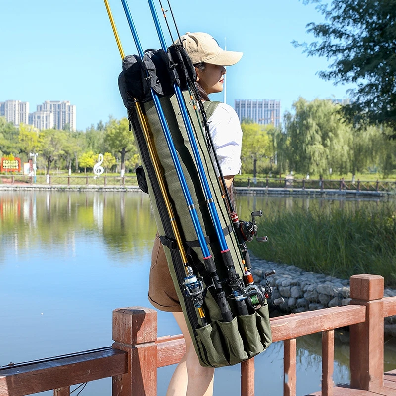 Portable Folded Fishing Rod Bag Multifunction Fishing Tackle Tools Storage Pack Cylinder Outdoor Fishing Gear Shoulder
