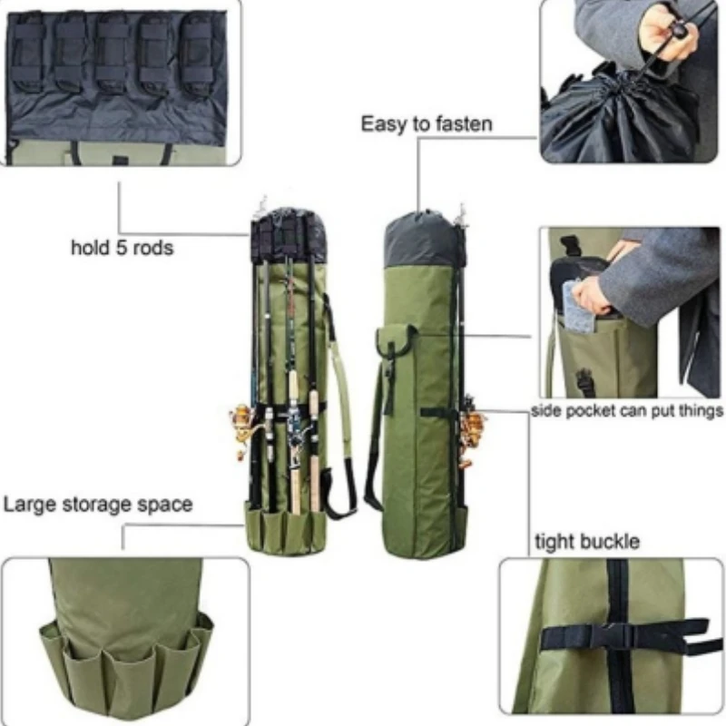 Portable Folded Fishing Rod Bag Multifunction Fishing Tackle Tools Storage Pack Cylinder Outdoor Fishing Gear Shoulder