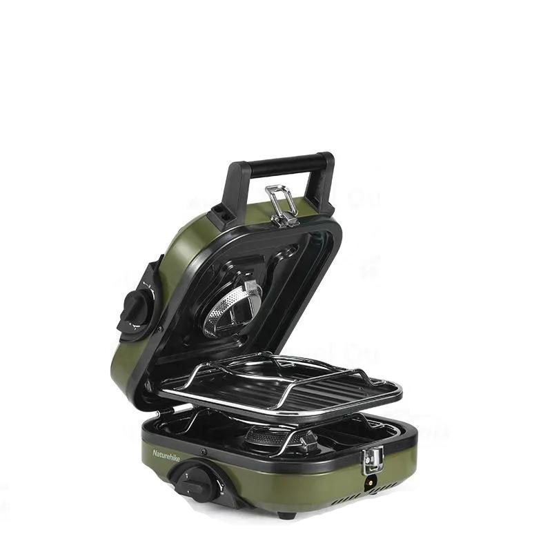 Portable Gas Camping Stove 2.5kg Ultralight Two-Burner Head 2300W Foldable Picnic BBQ Non-Stick Pan Stove Cookware