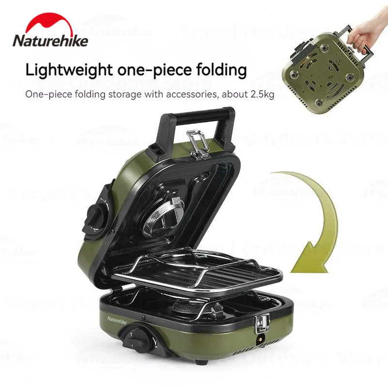 Portable Gas Camping Stove 2.5kg Ultralight Two-Burner Head 2300W Foldable Picnic BBQ Non-Stick Pan Stove Cookware
