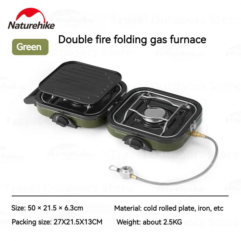 Portable Gas Camping Stove 2.5kg Ultralight Two-Burner Head 2300W Foldable Picnic BBQ Non-Stick Pan Stove Cookware