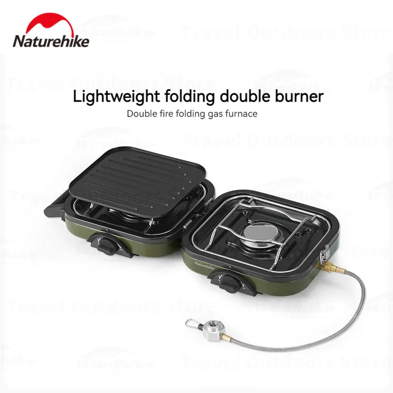 Portable Gas Camping Stove 2.5kg Ultralight Two-Burner Head 2300W Foldable Picnic BBQ Non-Stick Pan Stove Cookware