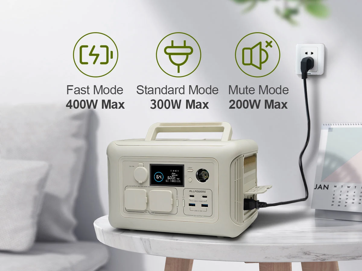 Portable Generator 299Wh 600W Power Station with AC Outlets LiFePO4 Battery Solar Charging for Home Tents Outdoor RV