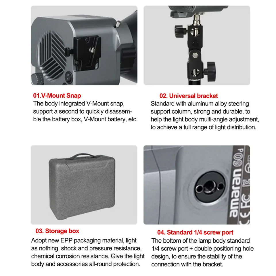 Portable LED Video Light 65W 2700-6500K Silent Cooling System Bi-color 9 Lighting Effects with Bluetooth App Control