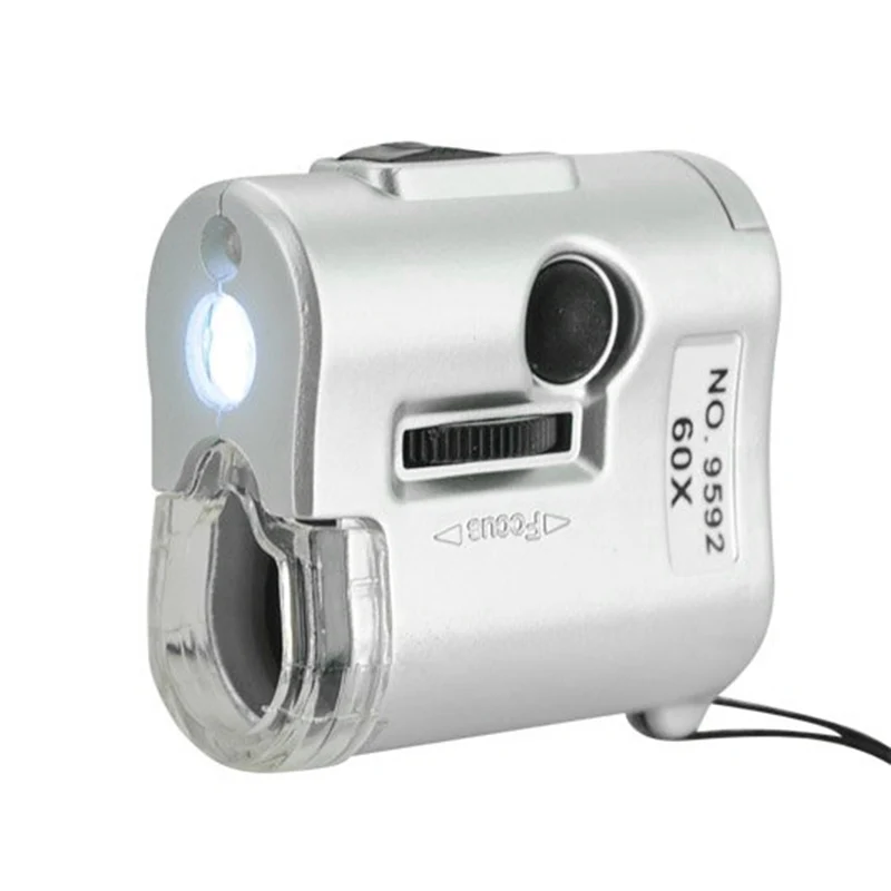 Portable Mini Pocket 60X Microscope Jeweler Loupe Lens Illuminated Jewelry Insect Magnifier Glass 3 LED With UV Light