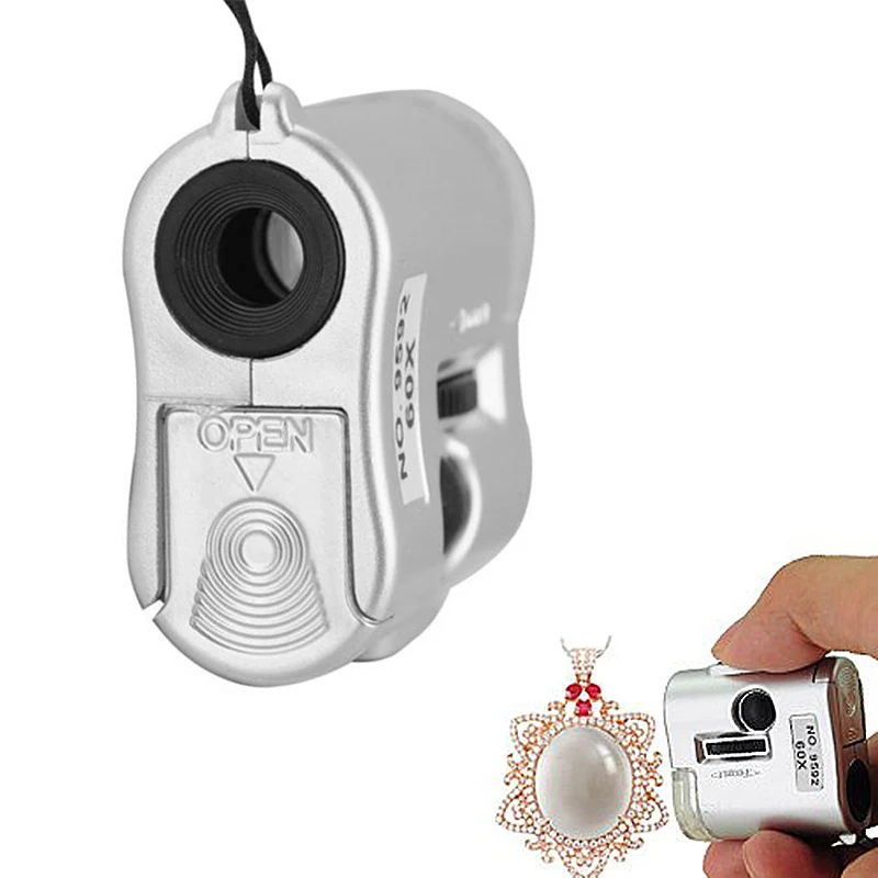 Portable Mini Pocket 60X Microscope Jeweler Loupe Lens Illuminated Jewelry Insect Magnifier Glass 3 LED With UV Light
