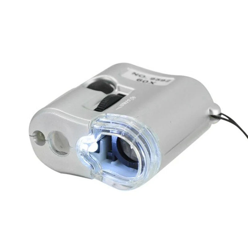 Portable Mini Pocket 60X Microscope Jeweler Loupe Lens Illuminated Jewelry Insect Magnifier Glass 3 LED With UV Light