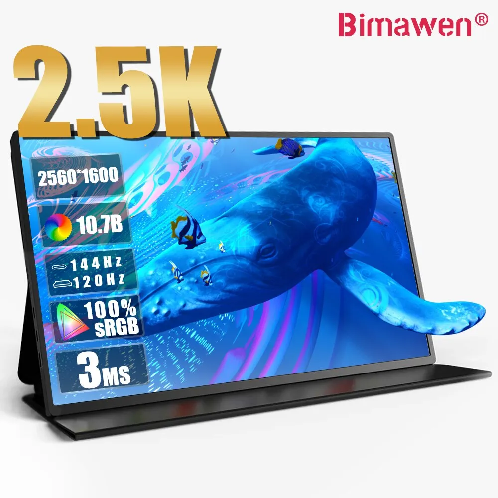 Portable Monitor 2560X1600 16 Inch 2.5K 144Hz 100 Adobe SRGB Display Game Screen For Laptop Mac Phone Xbox PS4/5 Switch