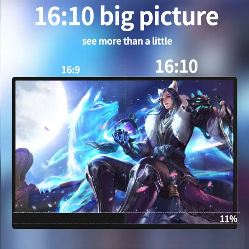 Portable Monitor 2560X1600 16 Inch 2.5K 144Hz 100 Adobe SRGB Display Game Screen For Laptop Mac Phone Xbox PS4/5 Switch