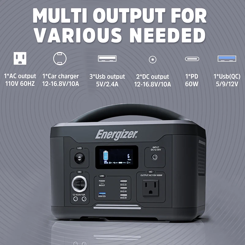 Portable Power Station 626Wh 600W Solar Generator Lithium-ion Battery PD60W 4 USB Output Energy Supply