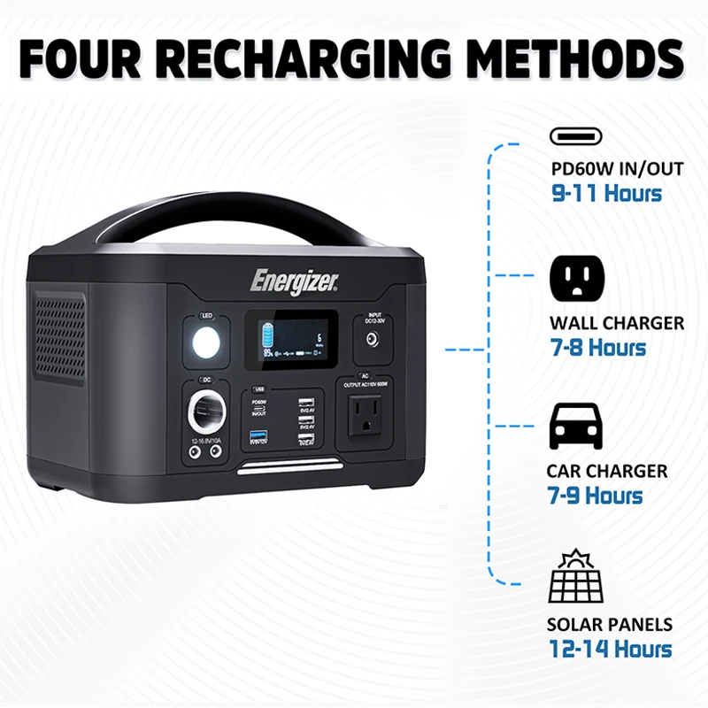 Portable Power Station 626Wh 600W Solar Generator Lithium-ion Battery PD60W 4 USB Output Energy Supply