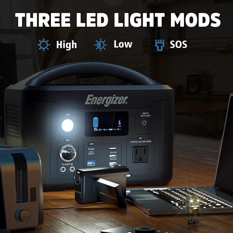 Portable Power Station 626Wh 600W Solar Generator Lithium-ion Battery PD60W 4 USB Output Energy Supply