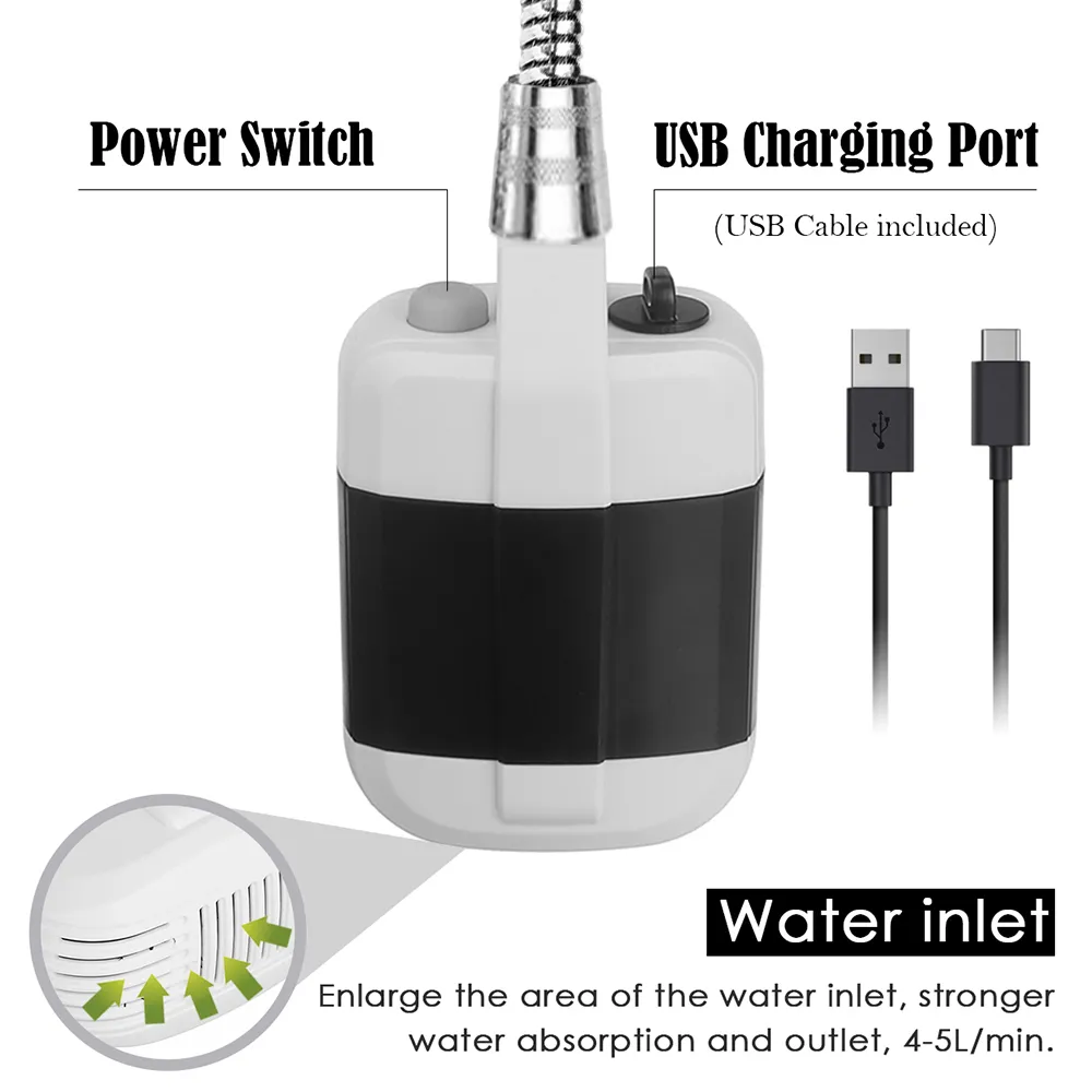 Portable Shower Camping Outdoor Shower Handheld Electric Shower Battery Powered Compact Handheld Rechargeable Camping