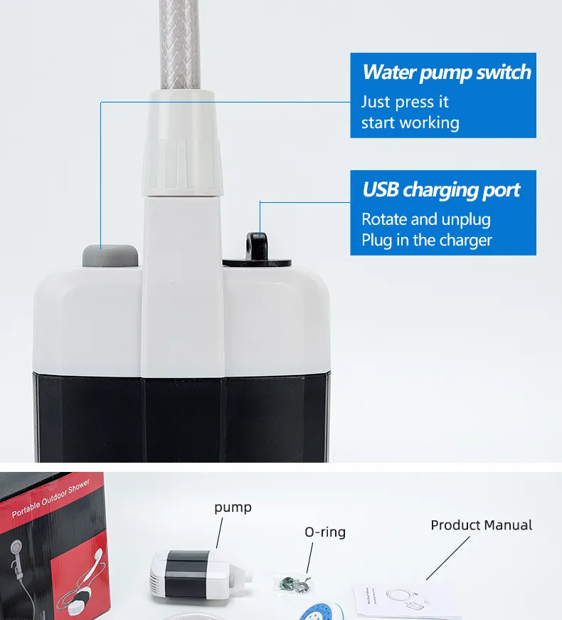 Portable Shower Camping Outdoor Shower Handheld Electric Shower Battery Powered Compact Handheld Rechargeable Camping