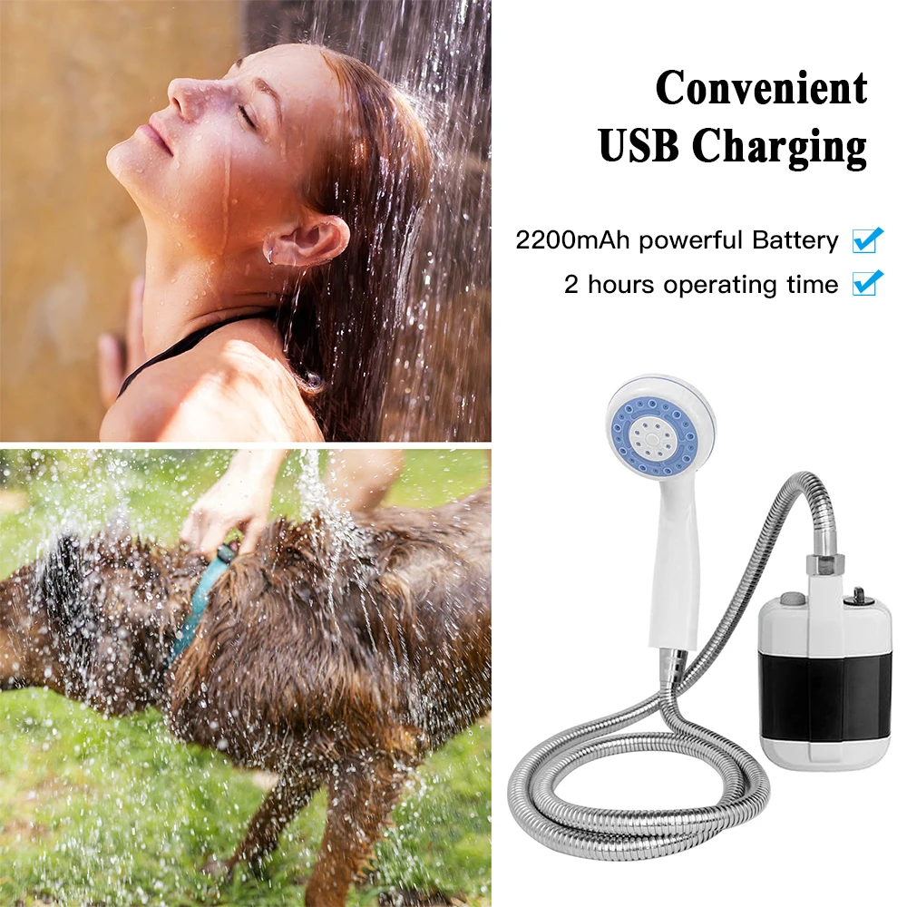 Portable Shower Camping Outdoor Shower Handheld Electric Shower Battery Powered Compact Handheld Rechargeable Camping