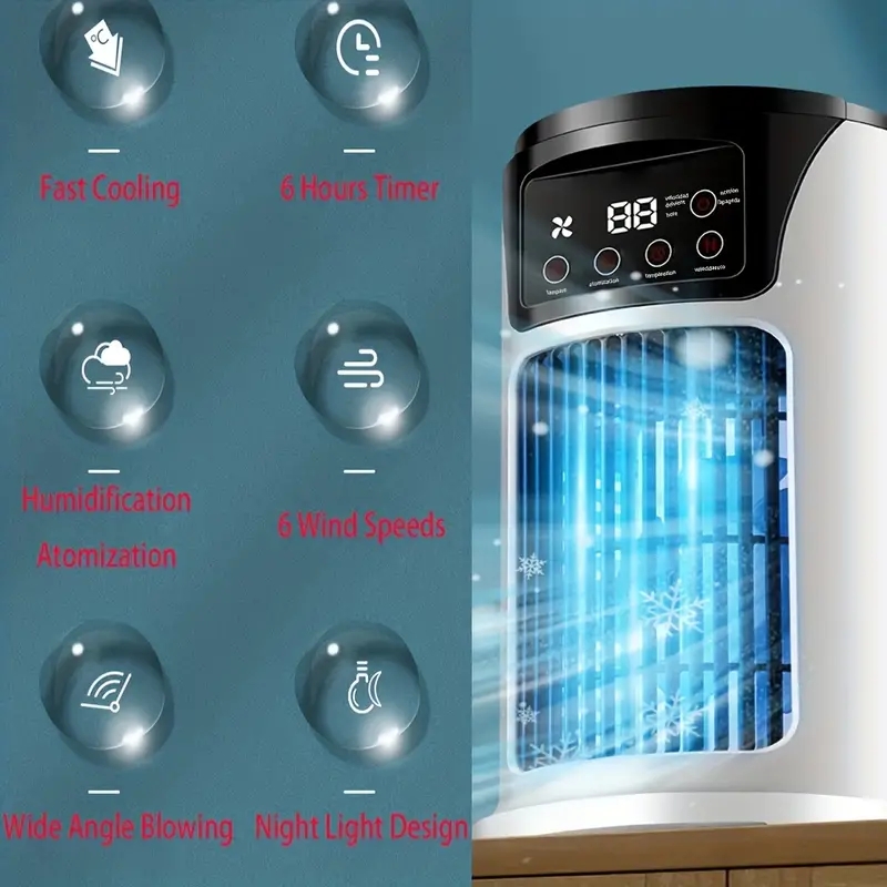 Portable Smart Ac Air Conditioner With 7 LED Lights Mini USB Air Conditioner Cooling Cooler Fan For Home Office