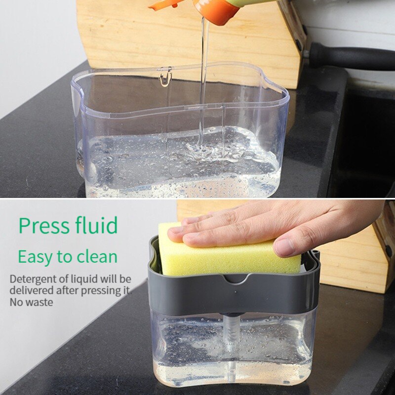 Portable Soap Liquid Dispenser Kitchen Detergent Press Box With Sponge Press Automatic Liquid Dispenser Kitchen Tools