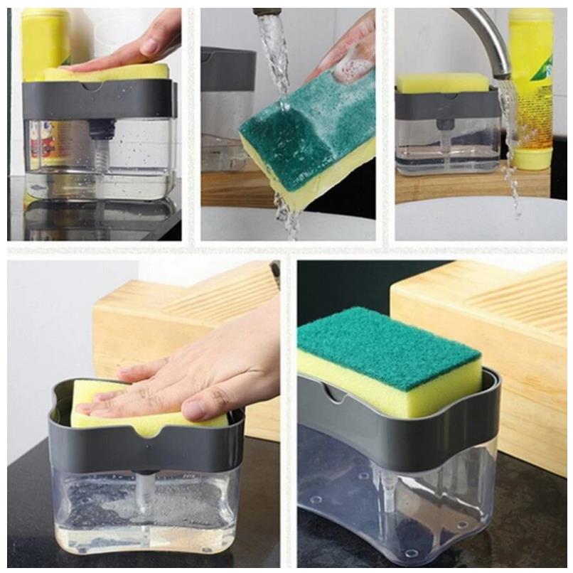 Portable Soap Liquid Dispenser Kitchen Detergent Press Box With Sponge Press Automatic Liquid Dispenser Kitchen Tools