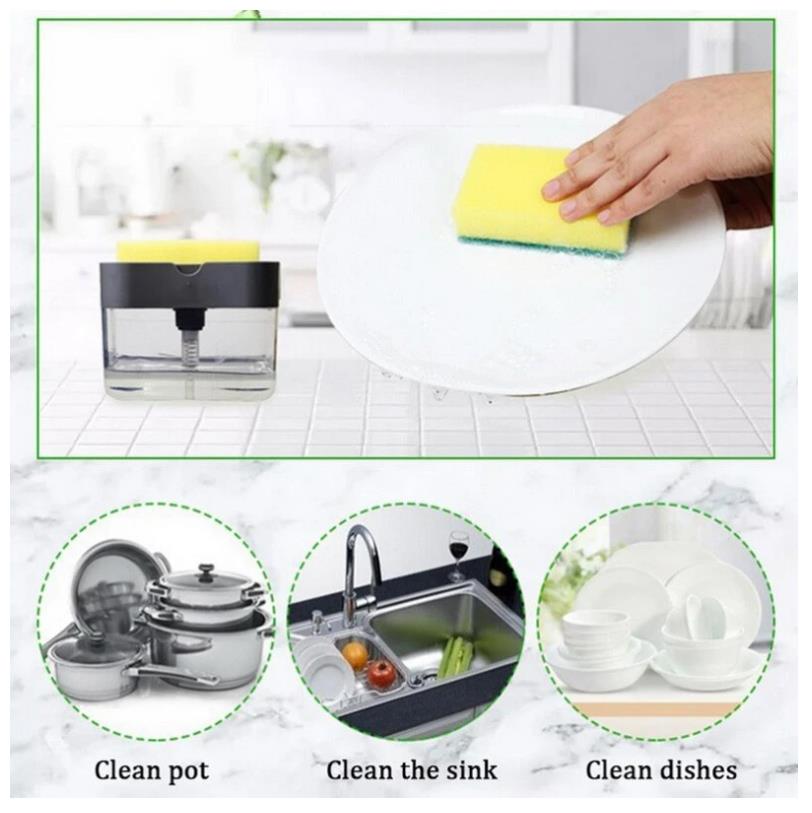 Portable Soap Liquid Dispenser Kitchen Detergent Press Box With Sponge Press Automatic Liquid Dispenser Kitchen Tools