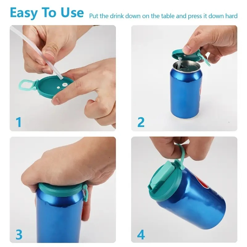 Portable Soda Can Lid and Silicone Straw Soda Can Lid Reusable Suitable For Canned Beverages Beer Juice 1pcs With 2 Portable Soda Can Lid and Silicone Straw Soda Can Lid Reusable Suitable For Canned Beverages Beer Juice 1pcs With 2