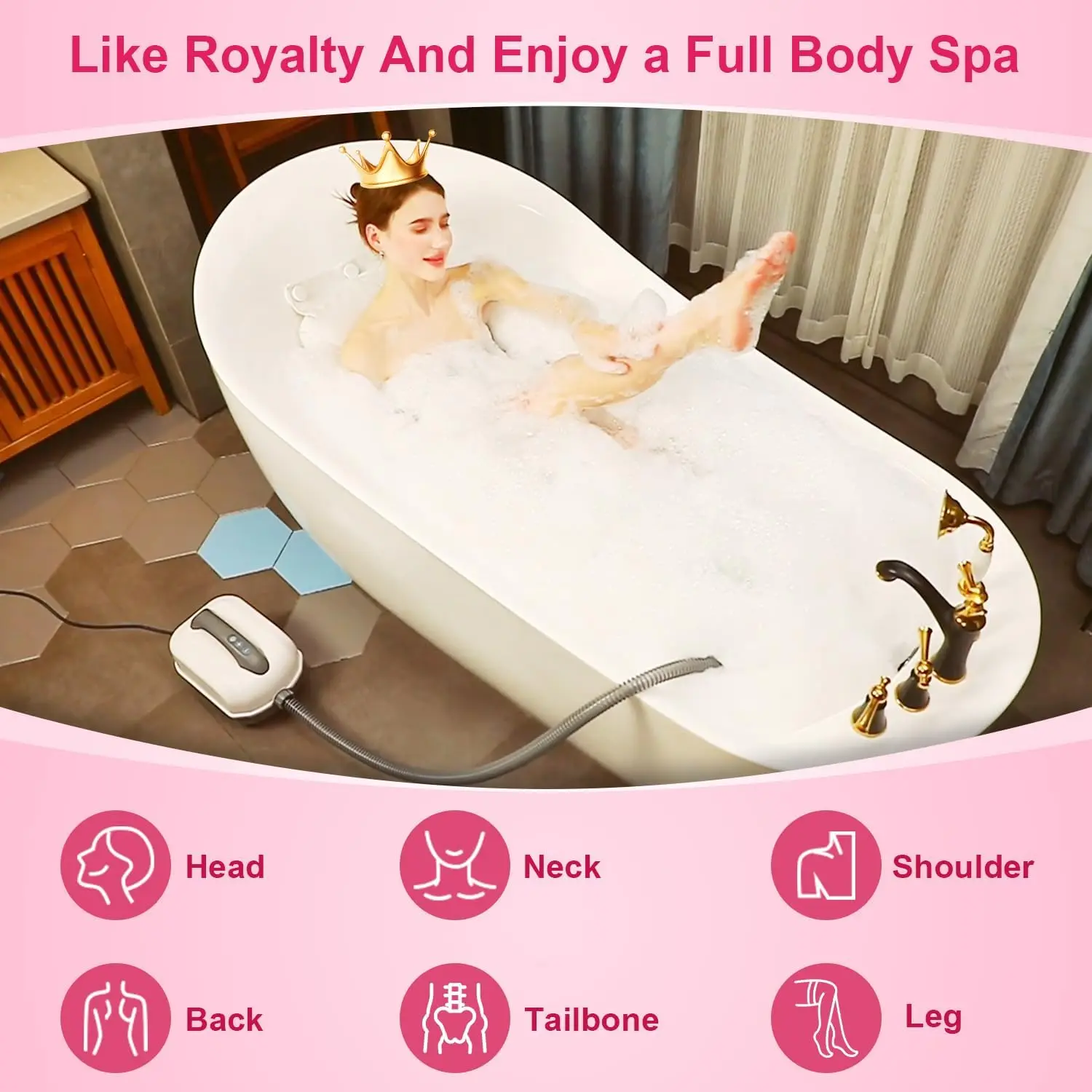 Portable Spa Bubble Bath Massager,Full Body Waterproof Spa Mat for Bathtub, 6-Speed Bubbles, Remote Control & Non-Slip