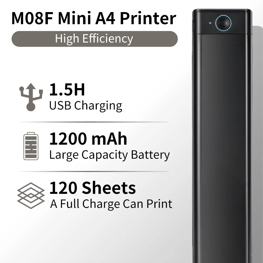 Portable Thermal A4 Printer Supports A4 Thermal Paper Wireless Mobile Travel Printers for Car Office